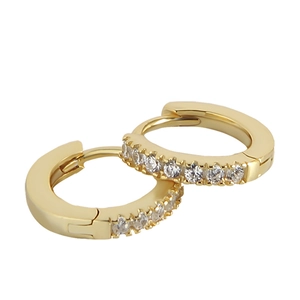 Elegant gold S925 sterling silver huggie earrings with a row of clear cubic zirconia
