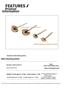 Detailed S925 sterling silver bean stud earrings size and weight specification chart