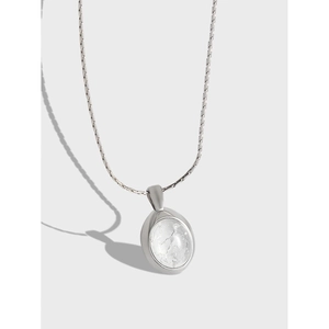 S925 Sterling Silver Moonstone Necklace For Women Minimalist Design Oval Ice Crack Texture Pendant Geometric Chain Jewelry Gift
