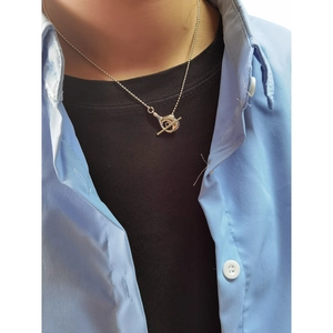 Minimalist S925 sterling silver bead chain necklace with OT buckle toggle closure for women