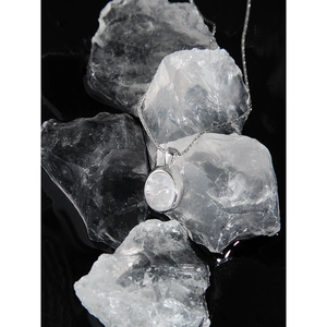 S925 sterling silver moonstone necklace with round pendant on elegant ice background