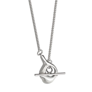 Minimalist S925 sterling silver bead chain necklace with abstract organic T-bar toggle pendant