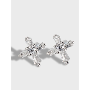 925 Sterling Silver Cross Stud Earrings For Women Minimalist Rhinestone Geometric Inlaid Small Earrings Jewelry Daily Gift