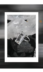 Close-up of S925 silver ring featuring a large rectangular zircon in a four-prong setting