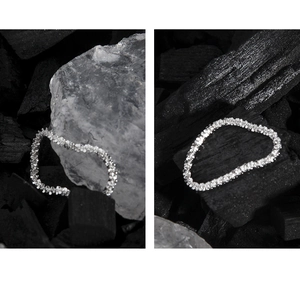 Macro detail of S925 sterling silver ring with faceted texture and sparkling finish