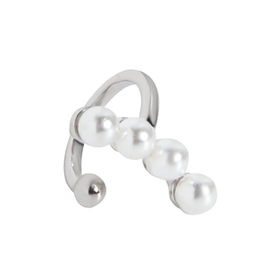 Minimalist S925 silver ear cuff with four round white pearls in a curved design