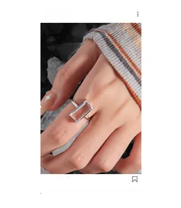 Detailed view of an S925 sterling silver ring with a large rectangular zircon stone