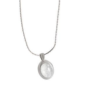 Minimalist S925 sterling silver necklace with oval moonstone pendant on white background