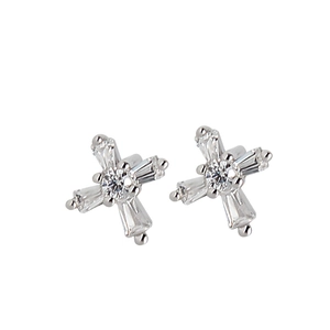 Minimalist S925 sterling silver cross star stud earrings with sparkling cubic zirconia