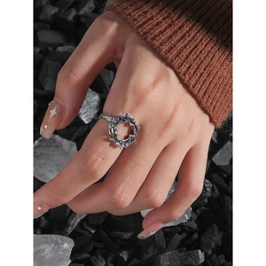Vintage strukturierter S925 Sterlingsilber Ring mit oxidiertem Dornen-Design im Retro-Stil