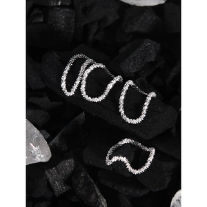 Minimalist irregular S925 sterling silver earrings with textured crushed silver finish