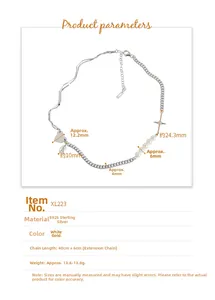 Detailed size specifications for S925 silver necklace with heart and cross charms