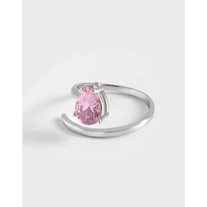 925 Sterling Silver Pear Shaped Zirconia Open Ring For Women Minimalist Adjustable Korean Ins Style Light Luxury Finger Jewelry