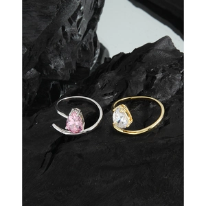 Minimalist S925 sterling silver rings with pink and white water drop zircon stones