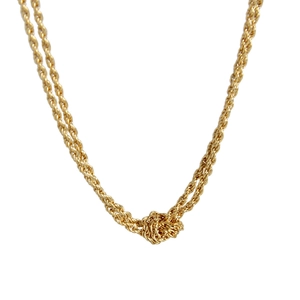 Collier minimaliste en argent sterling S925 avec double chaîne torsadée et nœud doré