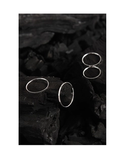 Detail of four S925 silver 1mm textured rings displayed on black charcoal stones