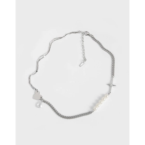 S925 Sterling Silver Asymmetric Necklace With Imitation Artificial Pearl Heart Star Pendant Zirconia Water Drop Clavicle Chain Women Jewelry