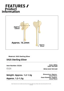 Detailed dimensions of S925 sterling silver asymmetrical lava heart drop earrings
