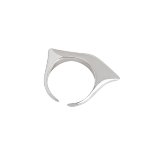 Polished S925 sterling silver open ring with irregular geometric design and pointy ears