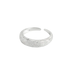 Minimalist S925 sterling silver adjustable open ring with sparkling frosted texture finish