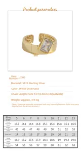 Tabella taglie per anello in argento S925 con zircone rettangolare e fascia regolabile
