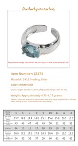 S925 sterling silver ring size chart with inner diameter and circumference measurements