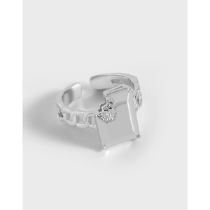 925 Sterling Silver Open Ring For Women Minimalist Industrial Chain Texture Bite Mark Design Adjustable Jewelry Gift