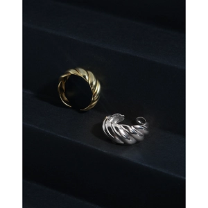 Minimalist S925 sterling silver croissant twisted open rings in gold and silver finish