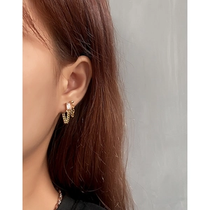 Minimalist S925 sterling silver drop earrings with square zircon and gold chain detail