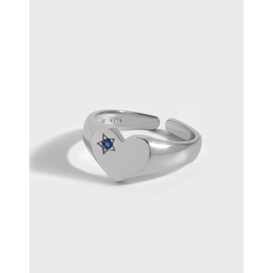 S925 Sterling Silver Heart Open Ring For Women Minimalist Blue Zirconia Star Inlaid Adjustable Finger Ring Fashion Jewelry