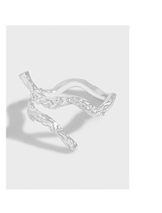 Detailed view of silver irregular branch textured S925 sterling silver ring on white background
