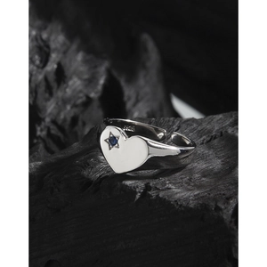 S925 sterling silver heart-shaped adjustable ring with blue star zircon inlay