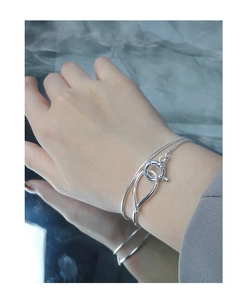 Detail of S925 sterling silver double layer snake chain bracelet with interlocking rings