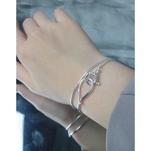 Minimalist double-layer S925 sterling silver snake chain bracelet with a twist knot clasp