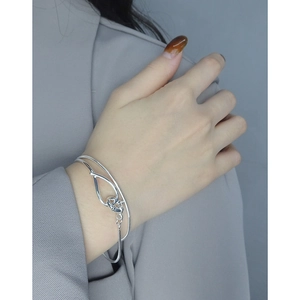 Minimalist double-layer S925 sterling silver snake chain bracelet for women in silver color