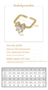 Detailed S925 sterling silver ring size chart with diameter and circumference measurements