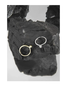 Macro detail of gold and silver open rings with S925 hallmark on a minimalist band