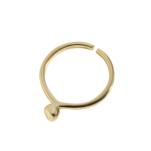Minimalist S925 sterling silver adjustable open ring with a small heart bead in gold