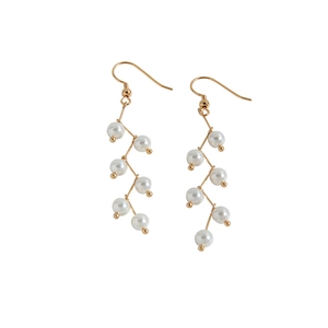 Elegant S925 silver long drop pearl earrings with gold branch design for women