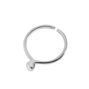 Minimalist S925 sterling silver open ring with a delicate heart charm and adjustable band