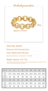 Detailed size chart for S925 sterling silver chain ring with measurement specifications
