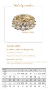 Sizing chart for double-layer zircon ring with inner diameter and circumference measurements