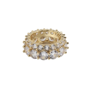 Double row gold plated S925 silver ring with sparkling white cubic zirconia stones