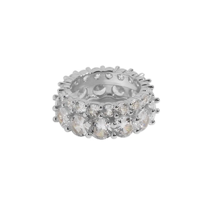 Elegant S925 sterling silver double-layer ring with sparkling zircon stones in a claw setting