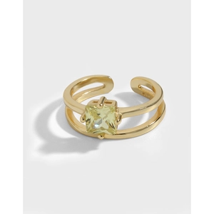 925 Sterling Silver Square Zirconia Open Ring For Women Adjustable Double Layer Band Minimalist Olive Green Jewelry Gift