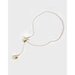 925 Sterling Silver Heart Lock Pendant Artificial Pearl Necklace 18K Gold Plated Toggle Clasp Jewelry For Women