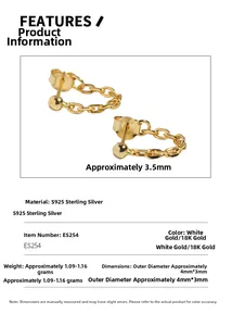 Detailed specs of S925 sterling silver chain stud earrings with 4mm x 3mm dimensions