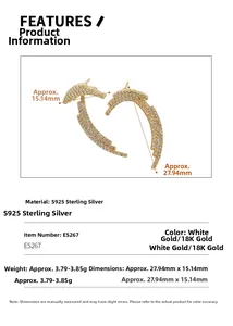 Detailed size and weight chart for S925 sterling silver lightning earrings with cubic zirconia