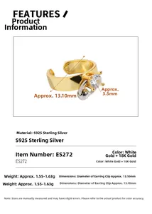 Détails de la manchette d'oreille en argent S925 avec zircone cubique et ses dimensions