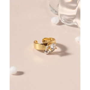 Bague réglable en argent S925 avec pierre de zircon et finition dorée et argentée